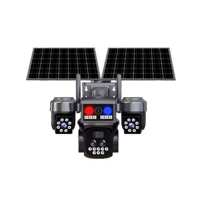 Caméra de surveillance intelligente solaire à trois objectifs orientables 15 MP – zoom optique