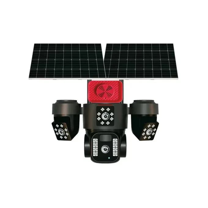 Caméra de surveillance intelligente solaire à trois objectifs orientables 15 MP – noire