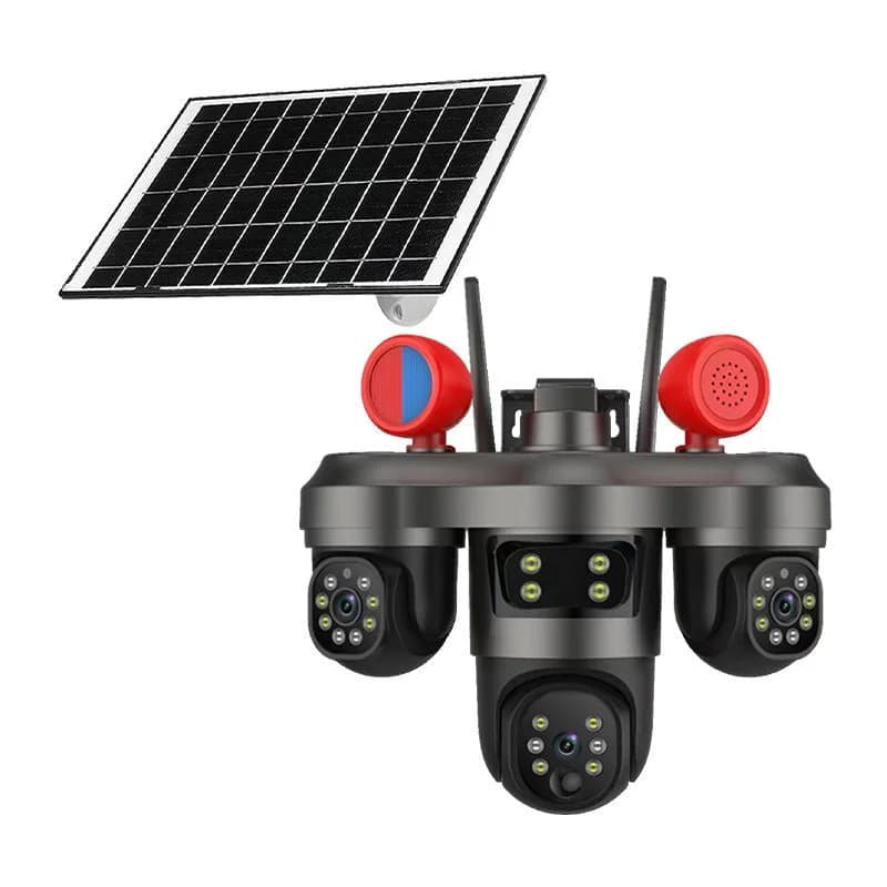 Caméra de surveillance intelligente solaire, 3 objectifs rotatifs, 15 MP