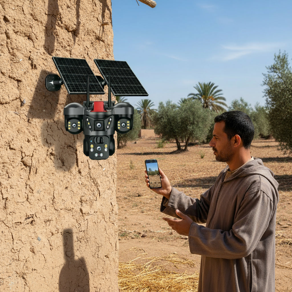 كاميرا مراقبة ذكية بالطاقة الشمسية بثلاث عدسات متحركة 15 mp z