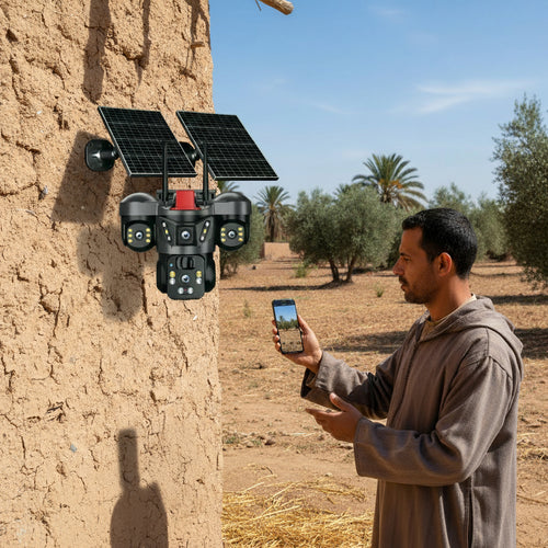 كاميرا مراقبة ذكية بالطاقة الشمسية بثلاث عدسات متحركة 15 mp z