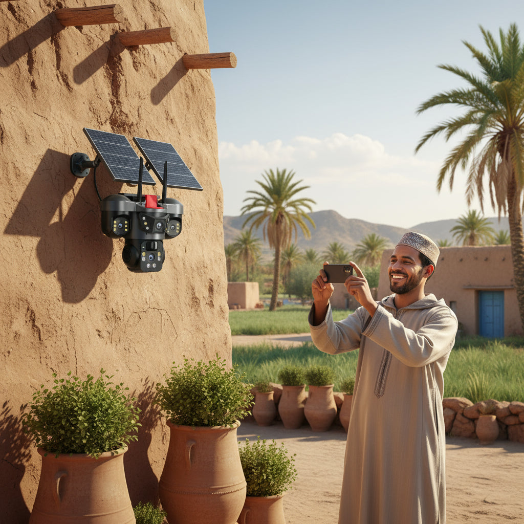 كاميرا مراقبة ذكية بالطاقة الشمسية بثلاث عدسات متحركة 15 mp z