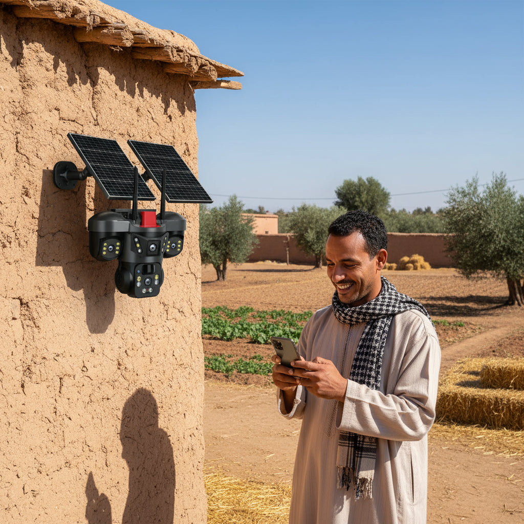 كاميرا مراقبة ذكية بالطاقة الشمسية بثلاث عدسات متحركة 15 mp z