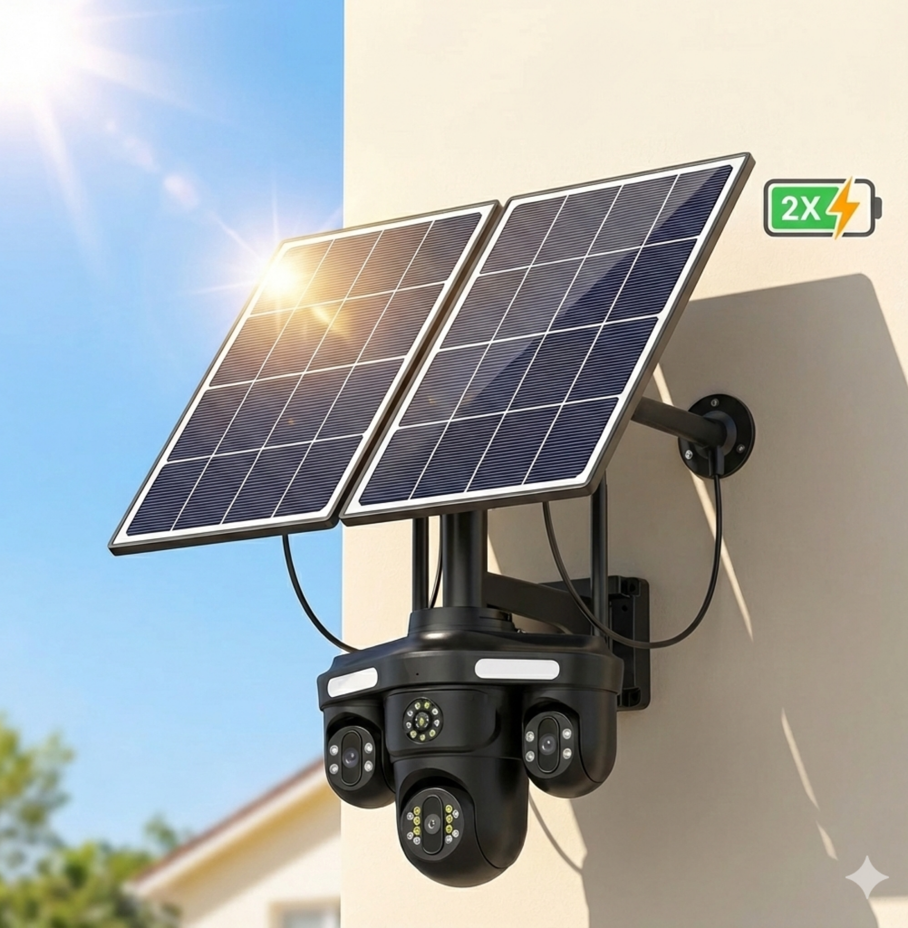 كاميرا مراقبة ذكية ب 2 طاقة الشمسية 4 عدسات MP20 MB